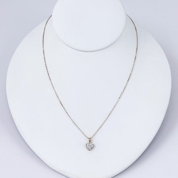 Vintage Sterling Silver 925 Cubic Zirconia Pave Heart Pendant Necklace 16"-17" - Picture 2 of 6